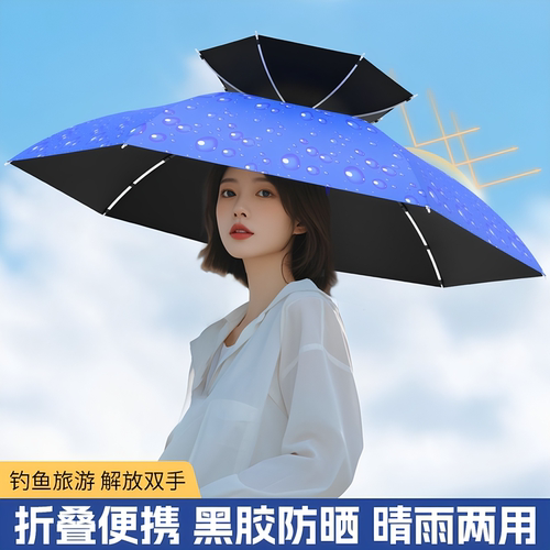 伞帽头戴雨伞帽子钓鱼头戴太阳伞户外采茶环卫防晒斗笠伞折叠大号