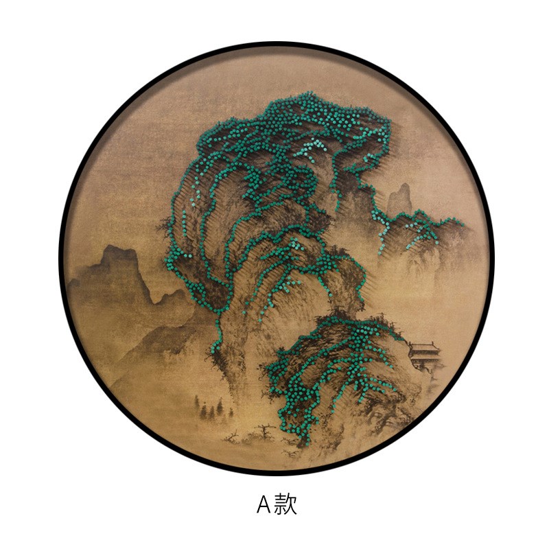 新中式圆形装饰画入户r玄关山水立体钉子画走廊客厅书房墙壁挂画