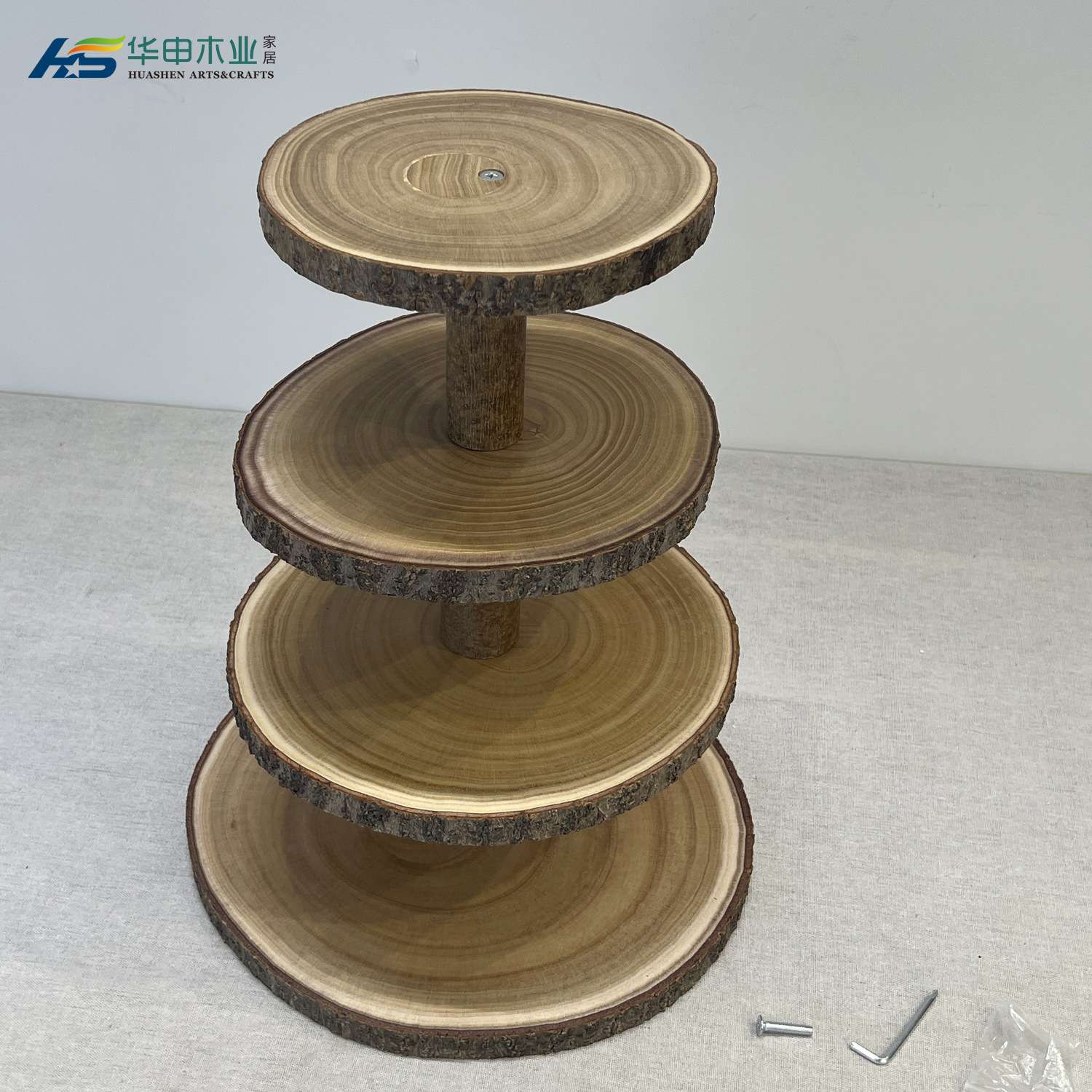乡村4层纸杯蛋糕架木质蛋糕架可拆卸大木片圆形纸杯蛋糕架派对婚