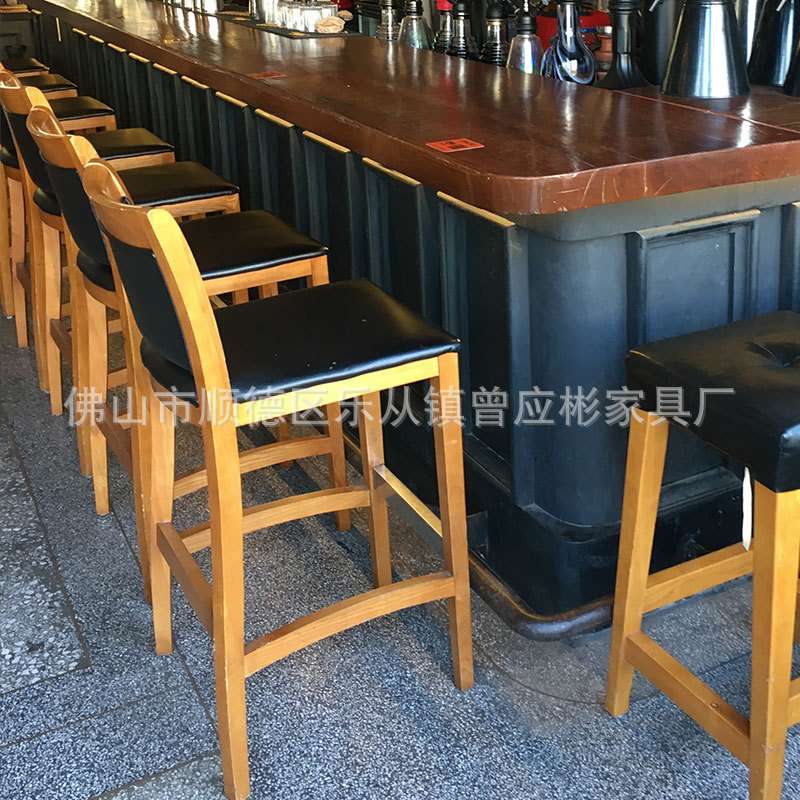 复古实木高吧椅休闲咖啡馆酒吧美式靠背吧凳餐厅清吧高脚桌椅组合