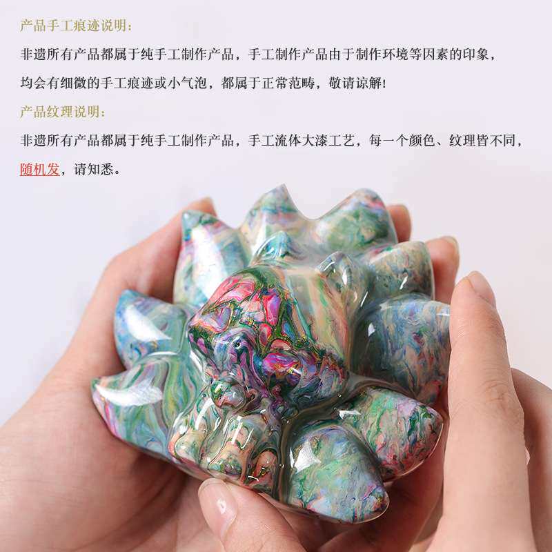 非遗大漆漂漆九尾狐国潮手工木质桌面摆件可爱小装饰创意手把件女