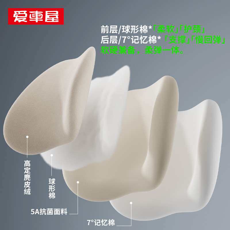 汽车双层头枕腰靠舒适透气车载护颈枕靠垫 记忆棉车用靠枕头枕