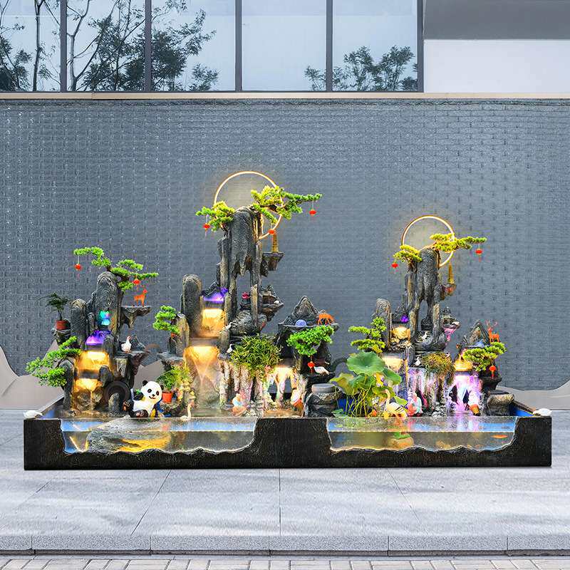 假山流水落地喷泉景观玄关客厅庭院旁别墅庭院花园鱼缸风水轮摆件