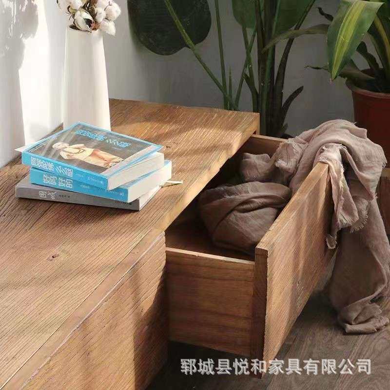 复古电视柜实木老榆木客厅家具储物柜原木整装斗柜中式原木储物柜