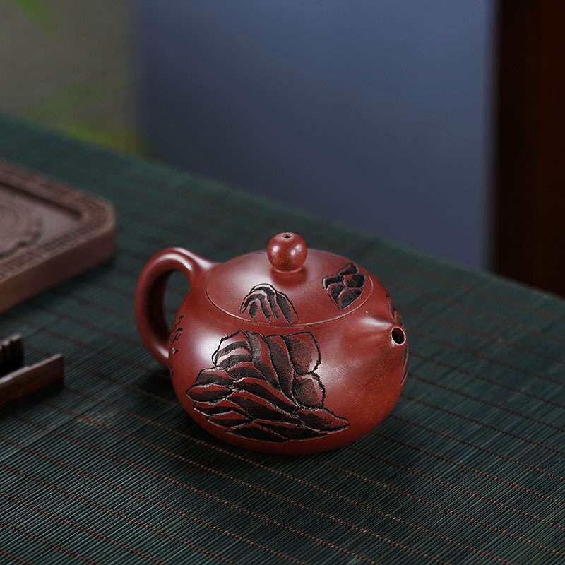 宜兴紫砂壶西施壶中品茶壶茶具原矿龙血砂泥观山西施手工刻绘壶