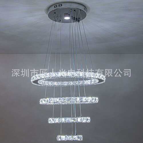 LED创意不锈钢水晶圆环形客厅餐厅吊灯简约现代轻奢卧室家用吊灯