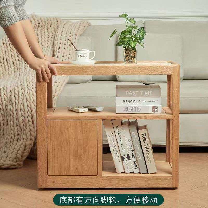 实木沙发边柜可移动岩板客厅侧边几橡木北欧小户型窄茶几黑胡桃J*