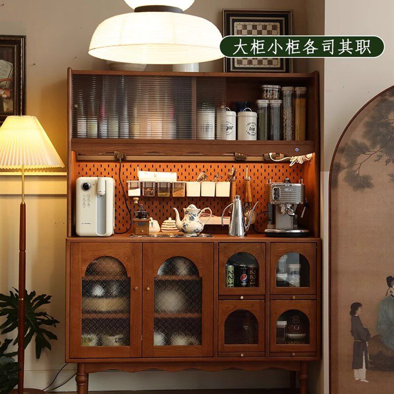 美式全实木中古风实木餐边柜复古法式樱桃木酒水柜焦W糖餐厅收纳
