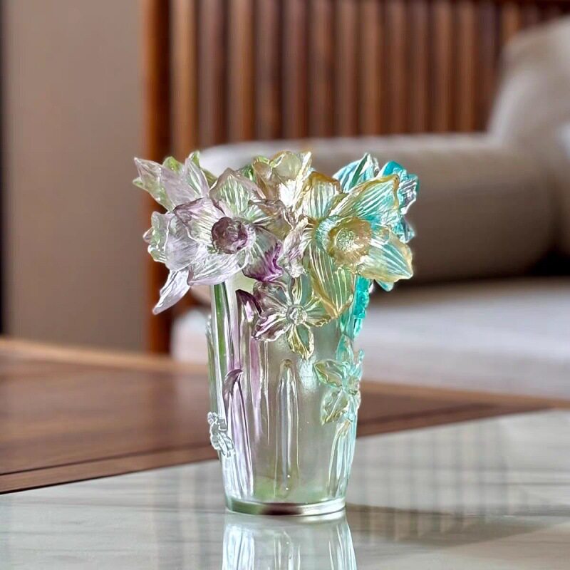琉璃轻奢中式水仙花花瓶插花装饰摆件客厅玄关桌面工艺品厂家直销