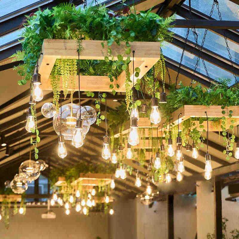 植物吊灯原木工作室酒店商超餐厅休闲区宴会厅绿植装饰灯具