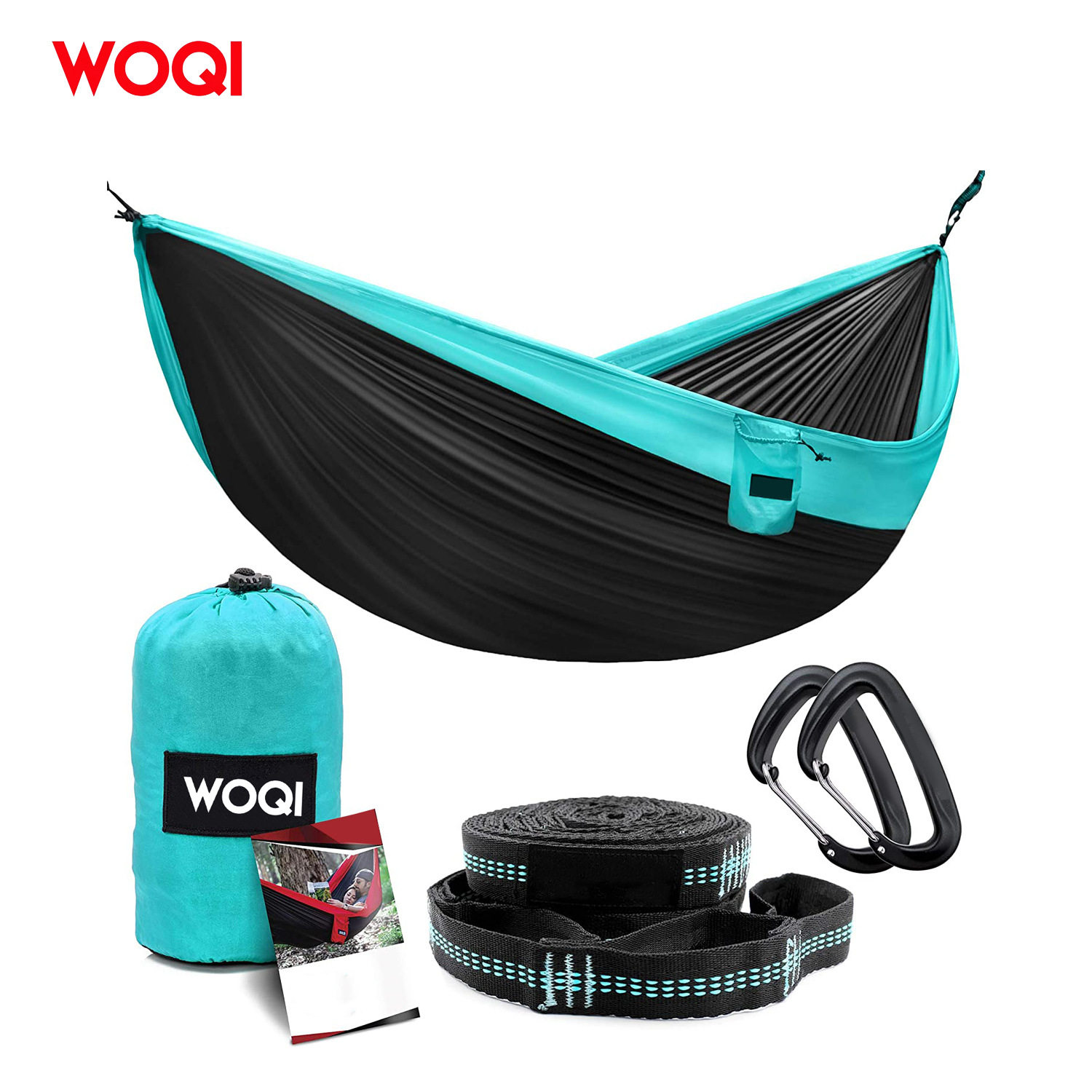 WOQI户外露营双人便携式降落伞尼龙吊床,适合远足旅行易于安装