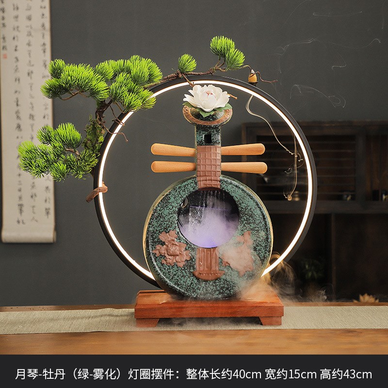 中式流水b摆件循环水吉他琵琶古典乐器复古加湿器陶瓷装饰品茶桌