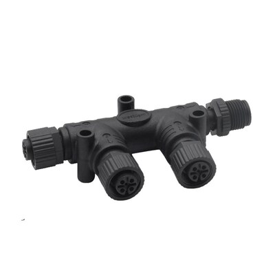M12防水连接器NMEA2000转接头T型船舶CAN现场总线塑胶四通航插m12