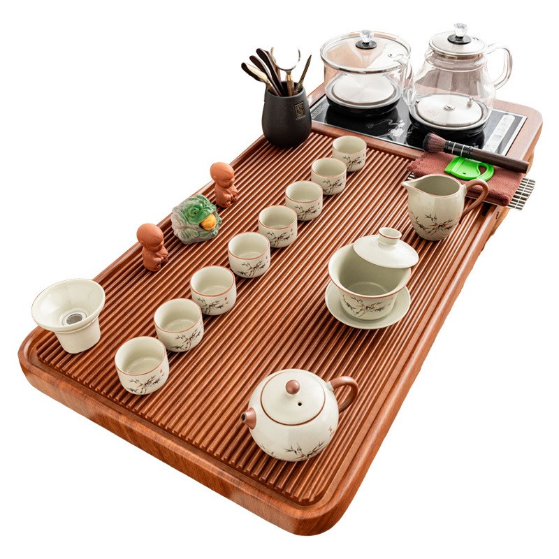 汝窑茶具套装g家用陶瓷整套竹木大号茶盘茶台电陶炉功夫玻璃烧水