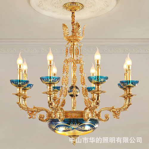 法式全铜客厅吊灯奢华大气餐厅卧室蜡烛灯欧式轻奢别墅复式楼灯具