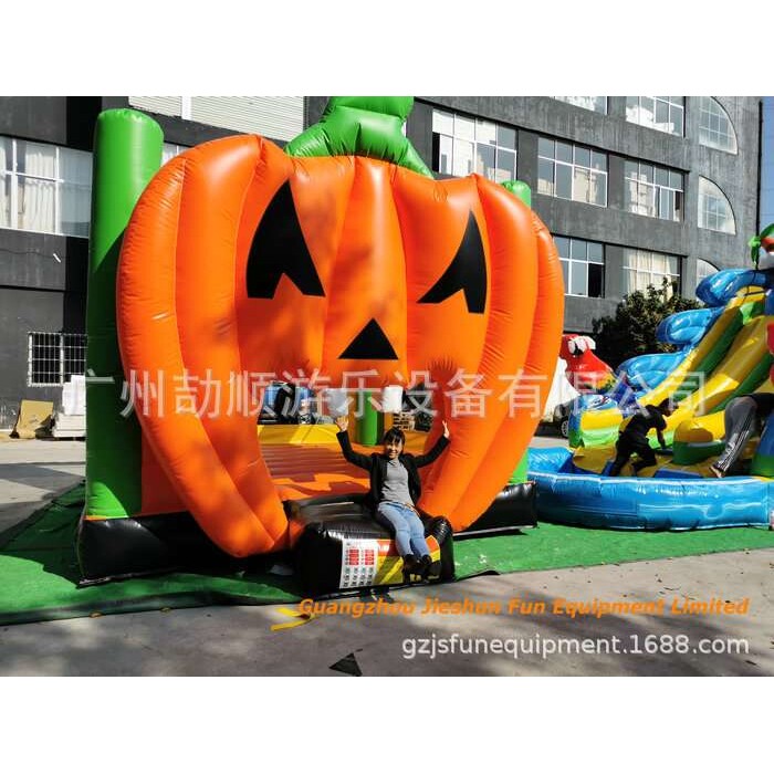 外贸出口充气跳床万圣节南瓜头装饰跳床城堡充气儿童游乐设备跨境