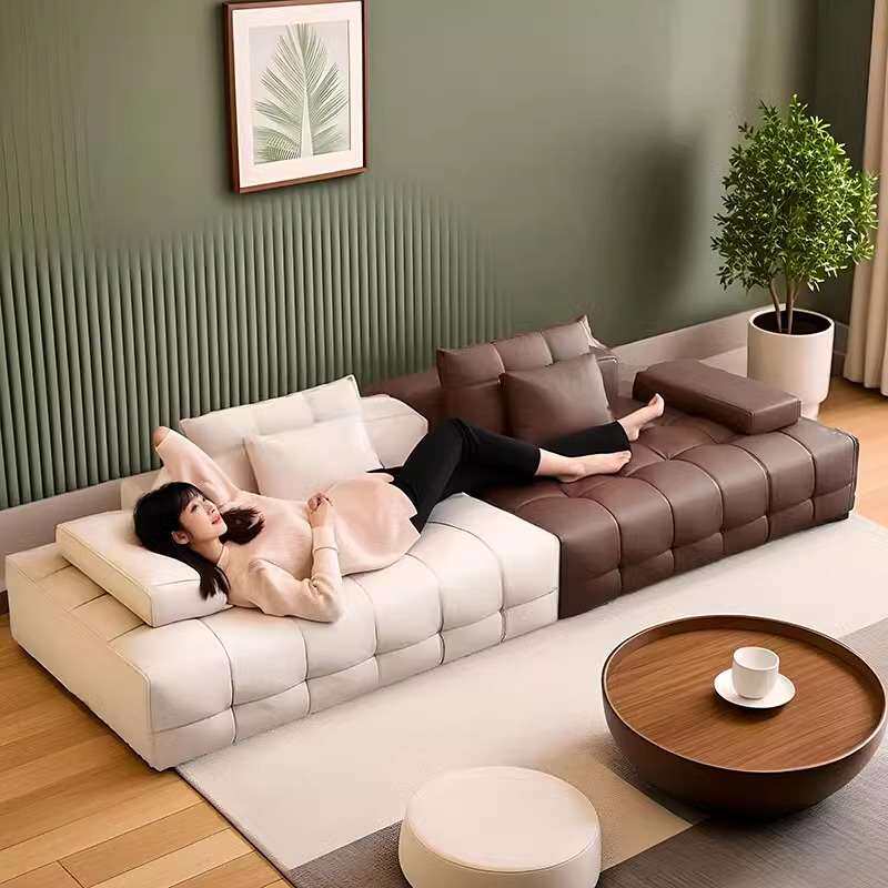 直排劳伦斯皮革沙发客厅意式极简别墅大户型大平层磨砂布三人沙发