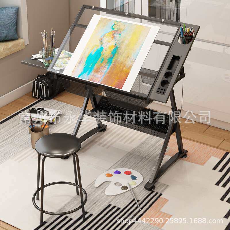 实木绘图桌可升降橡木美术设计建筑师绘图桌书桌画画油画绘图桌子