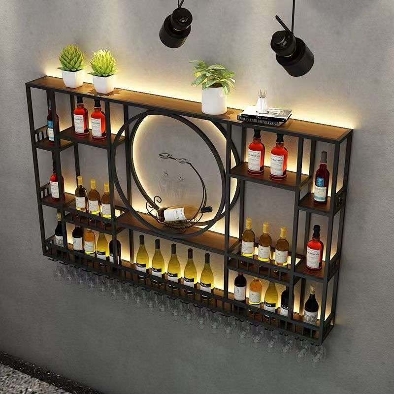 酒吧吧台挂墙酒柜展示架餐厅墙上酒架壁挂创意置物架铁艺红酒架子