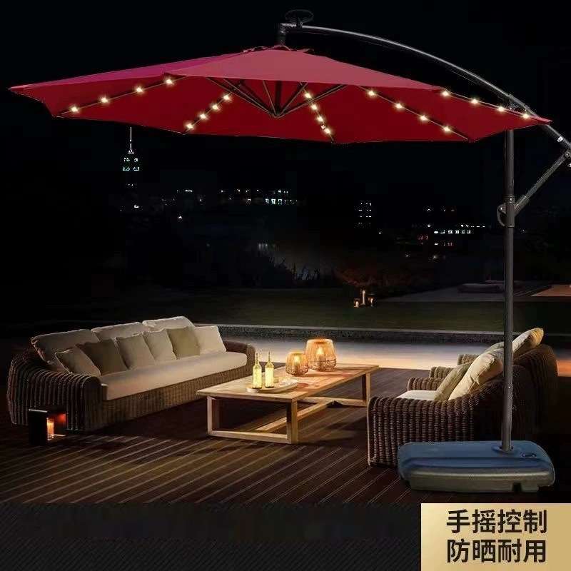 带底座太阳能灯户外伞LED灯庭院伞阳台室外摆摊伞罗马香蕉伞折叠