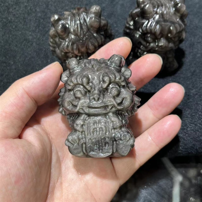 天然银曜石摆件龙年吉祥物开运龙办公室桌面招财开运茶Z宠鱼缸造