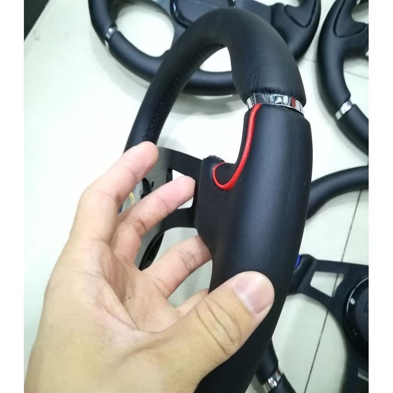 汽车改装真皮f光滑方向盘竞技真皮大按钮方向盘14寸真皮通用方向