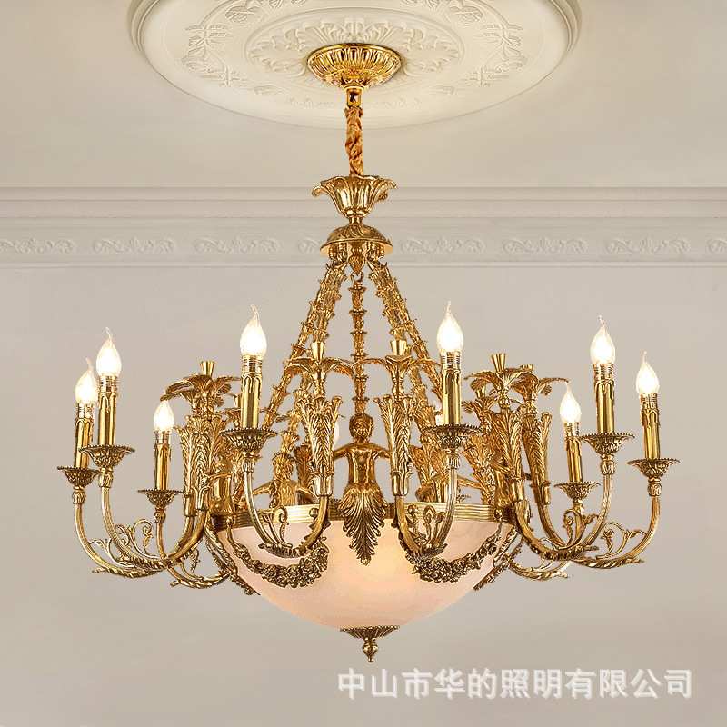 法式吊灯天使全铜大理石宫廷别墅客厅欧式奢华复古巴洛克脱蜡铜灯