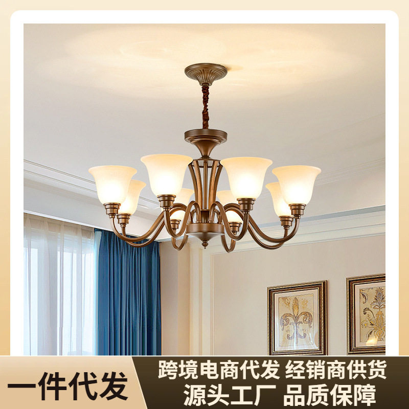 美式乡村复古铁艺客厅吊灯现代简约家用卧室餐厅书房灯具轻奢风