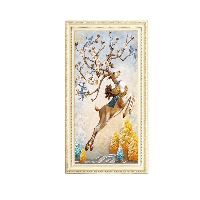 欧式入户玄关墙面装饰挂画现代简约过道走廊装饰U画竖版招财壁画