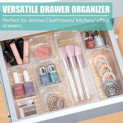 自由组合抽屉收纳盒梳妆台办公文具浴室整理盒Drawer Organizers