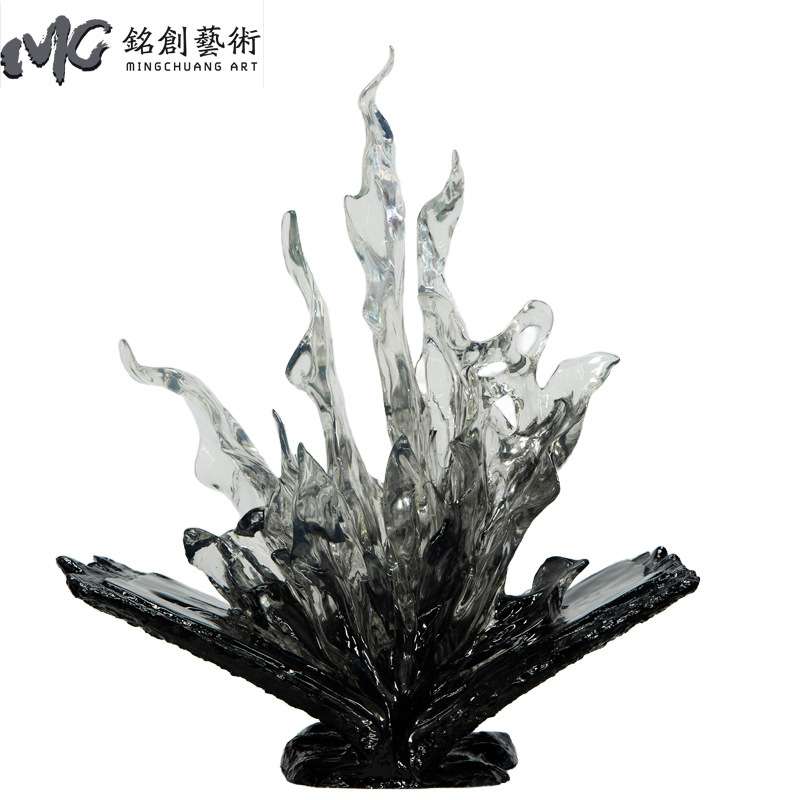 透明树脂创意抽象雕塑酒店大堂售楼处水晶装饰摆件浪花艺术品