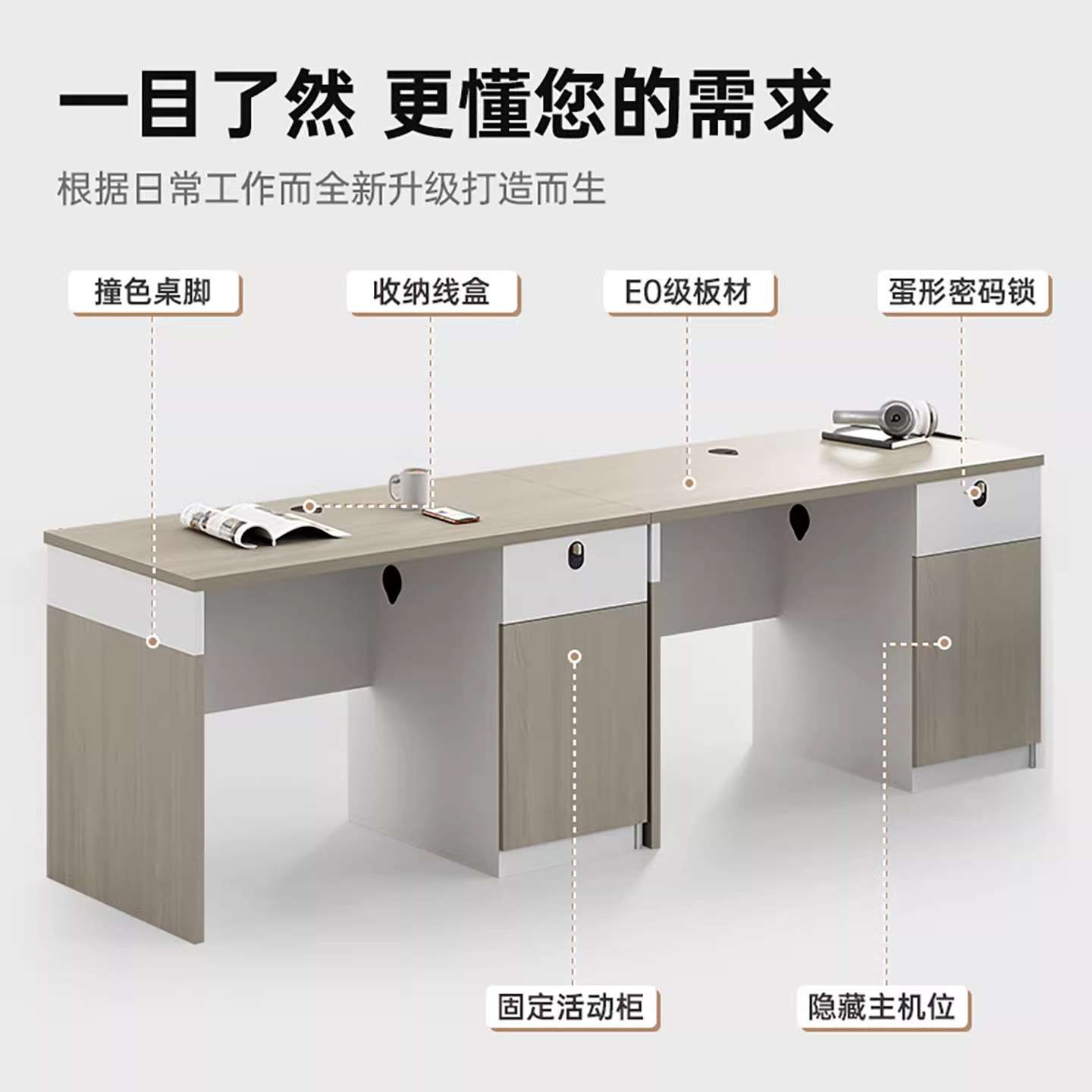 单人办公桌椅组合简约现代员工位办公室财务职员三人位带柜电脑桌