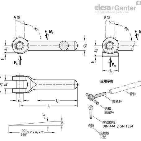 Elesa Ganter伊莉莎冈特 GN 9027 螺旋凸轮式夹紧杆 带不带接触板