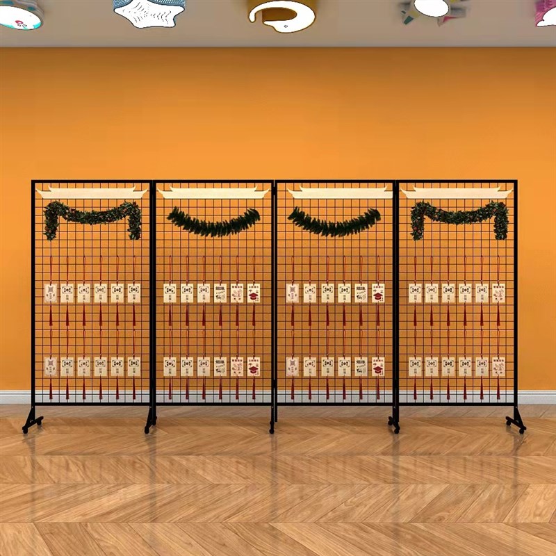 折叠网格展示架幼儿园画展书法美术绘画作品展览架落地铁网格网