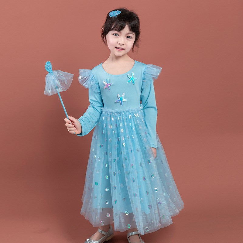 2023新款儿童演出服表演服万圣节女童公主海星裙派对聚会服饰