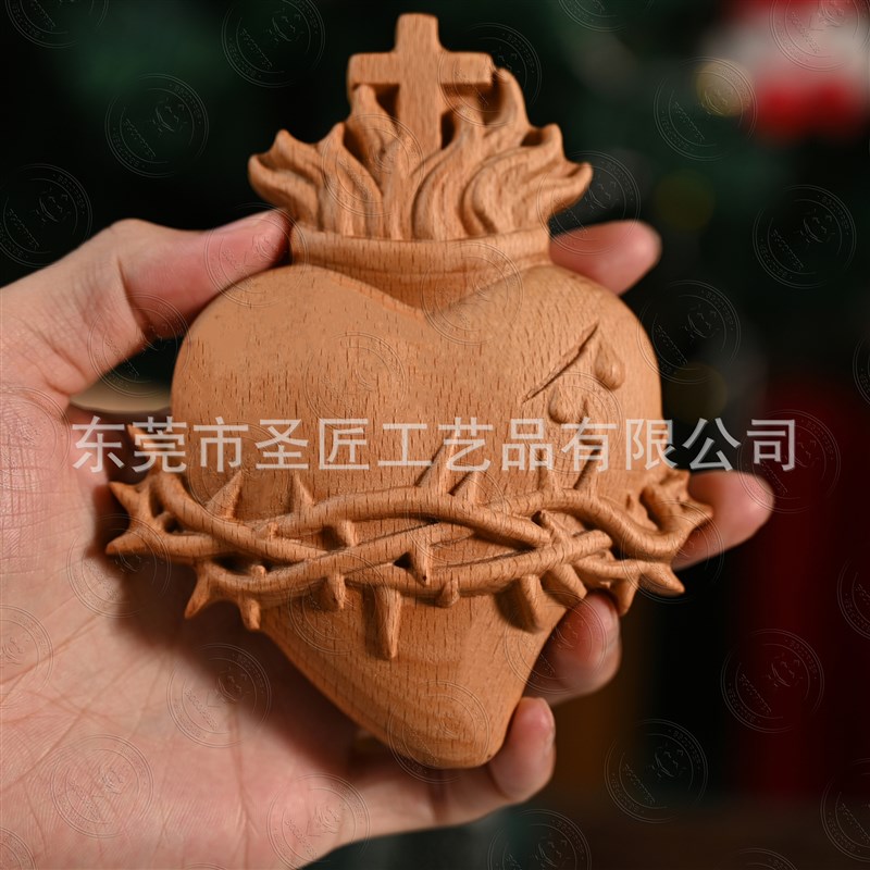 圣诞装饰品YS圣心木雕实木雕刻摆件木制工艺品复古高级感挂件
