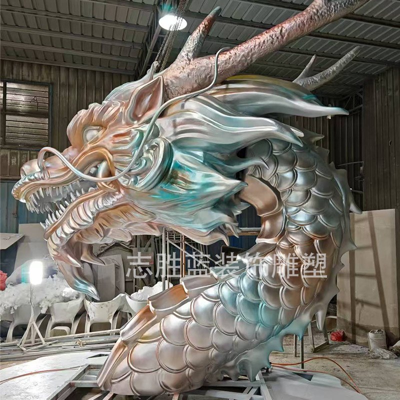 玻璃钢摇头龙雕塑电动摇头发光眼室内外装饰摆件大型艺术工艺品