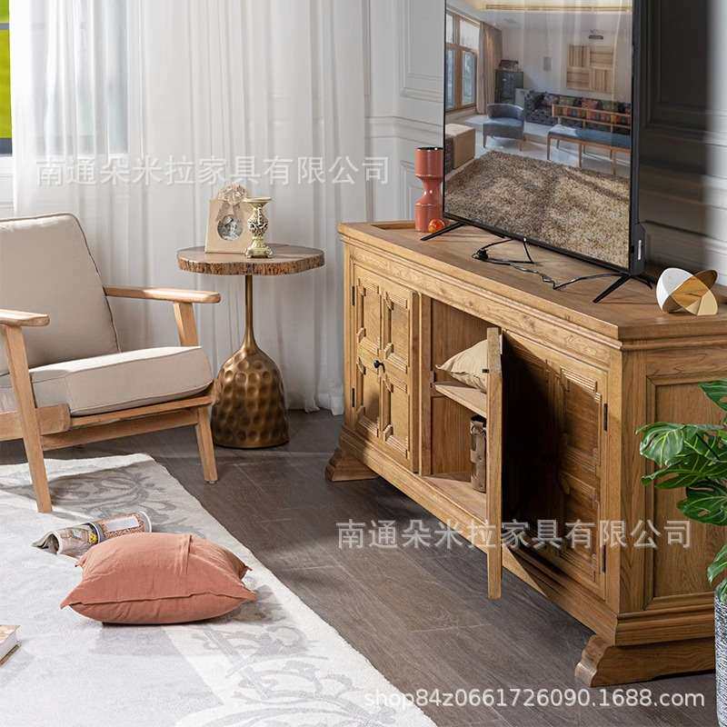 美式乡村实木电视柜法式复古餐边柜橡木原木风家具储物柜双门三门