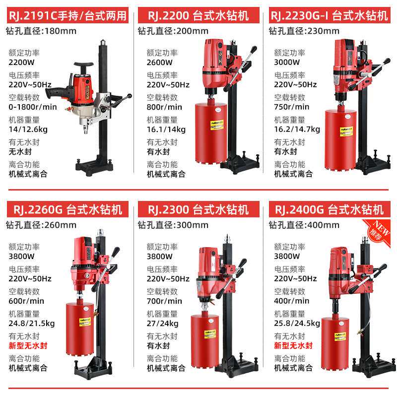 6E3X锐奔台式水钻机钻孔机混泥土打孔机大功率手持式工程开孔打洞