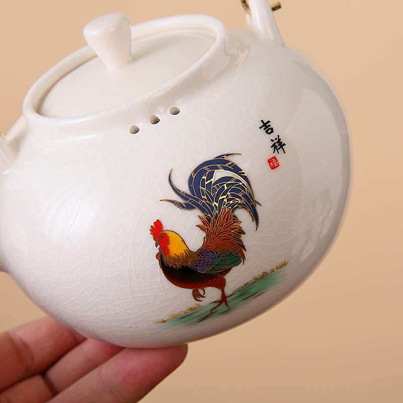 白瓷开片煮茶壶提梁煮茶壶电陶炉煮茶器套装跳盖壶围炉室内烧水壶