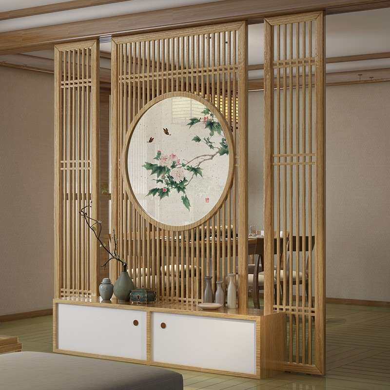 入户现代简约新中式实木屏风隔断客厅玄关柜酒店大厅简易格栅屏风