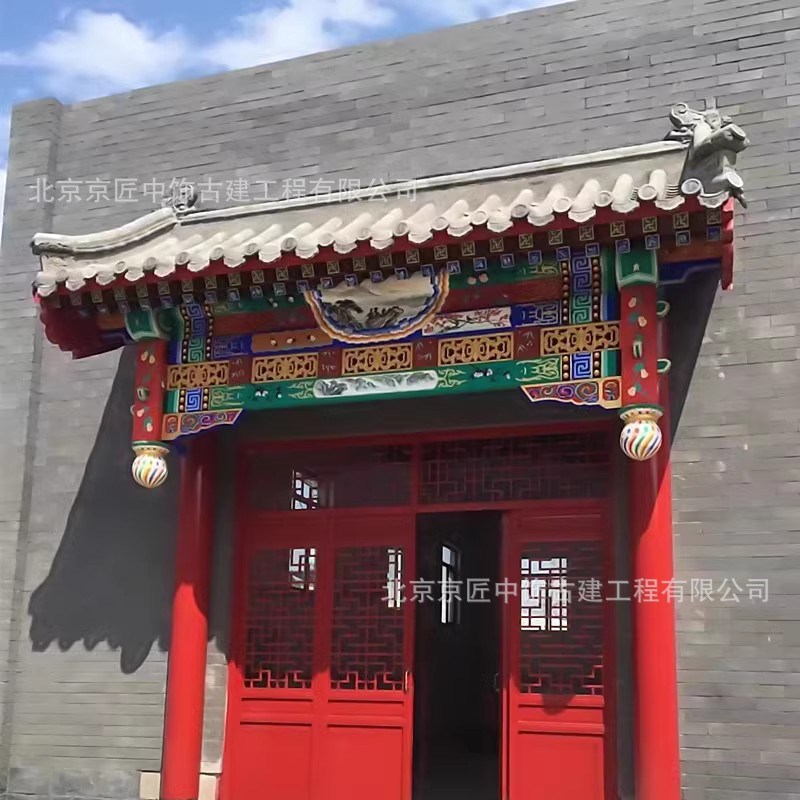 中式仿古实木屋檐门头斗拱房檐飞檐长廊茶楼门楼四合院古建垂花门