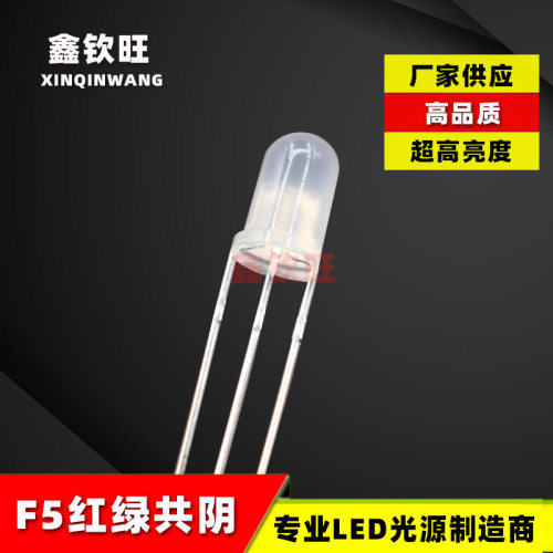 直插LED灯珠超高亮5MM/F5圆头红绿雾状共阴 双色led灯 电源指示灯