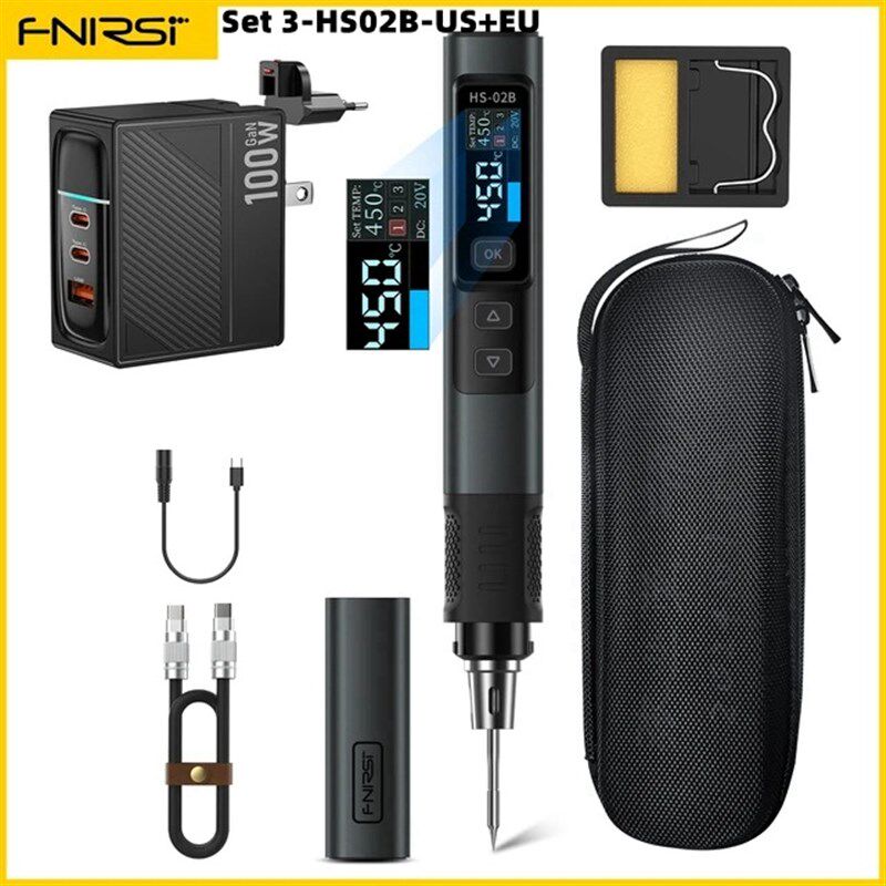 FNIRSI HS-02智能电烙铁100W便携式恒温焊台焊笔家用维修焊接