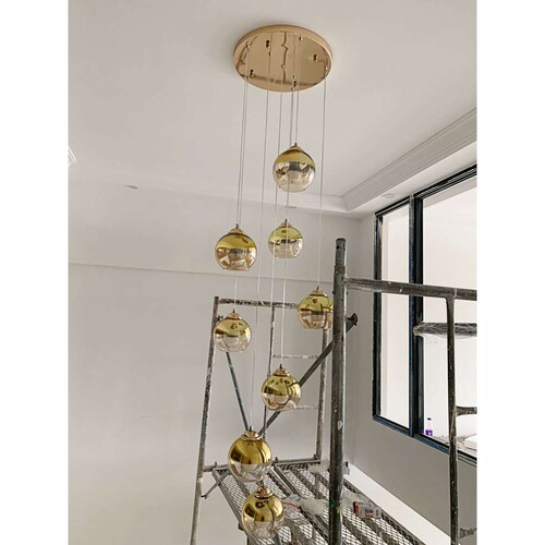 简约轻奢金色复式楼梯灯长吊灯楼梯吊灯别墅旋转楼梯间吊灯loft