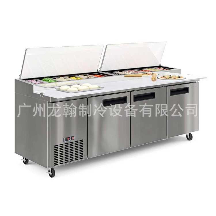 欧款不锈钢风冷披萨台甜品展示柜风冷水果沙拉台比萨操作台冷藏柜