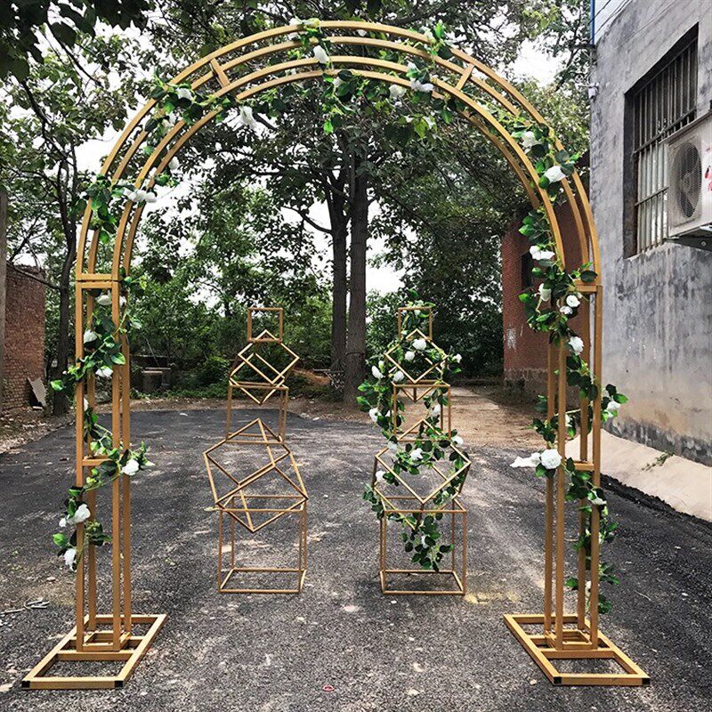 新款金色架子婚庆道具桁架拱门架子背景装饰拱门圆形花门爬藤架子