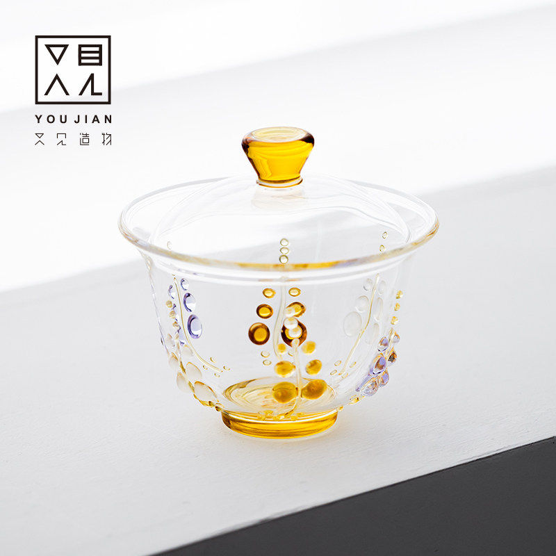 又见造物高硼硅紫藤花玻璃盖碗清新耐高温创意高颜值泡茶碗送闺蜜