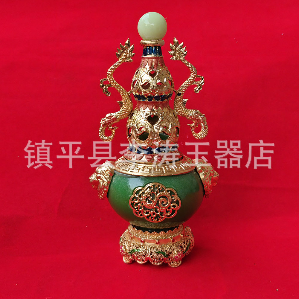 批发双龙仿古夜光花瓶摆件树脂葫芦花瓶家居办公摆件工艺品