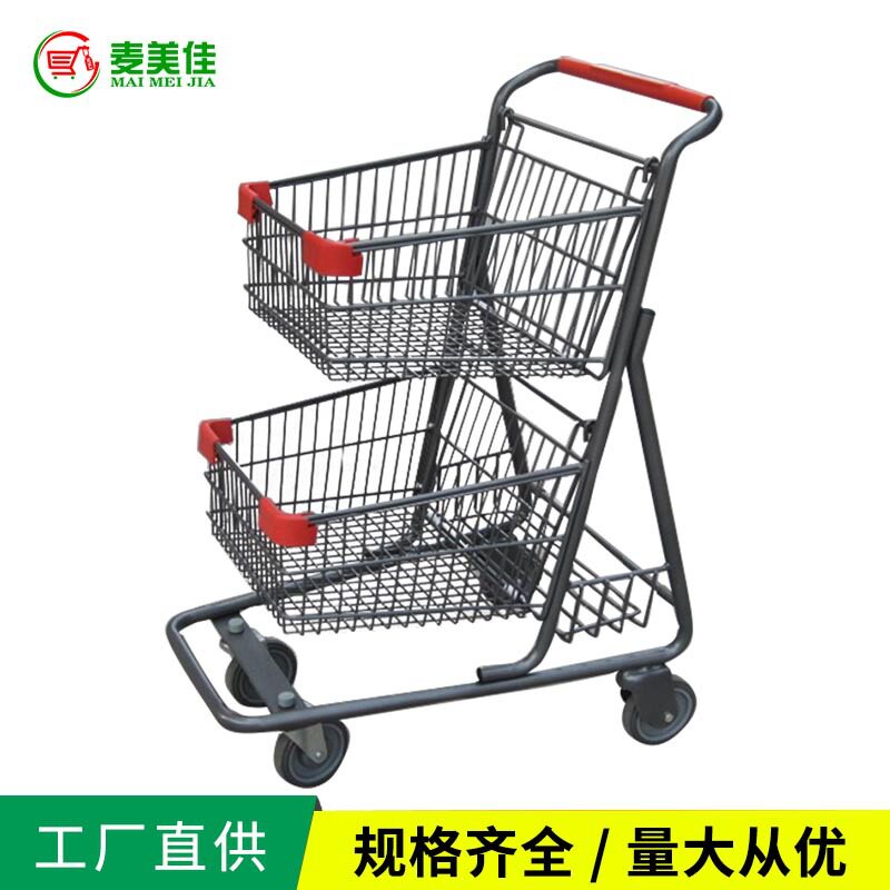 双层大卖场采购金属推车连锁超市美式双篮大容量手推车厂家直销